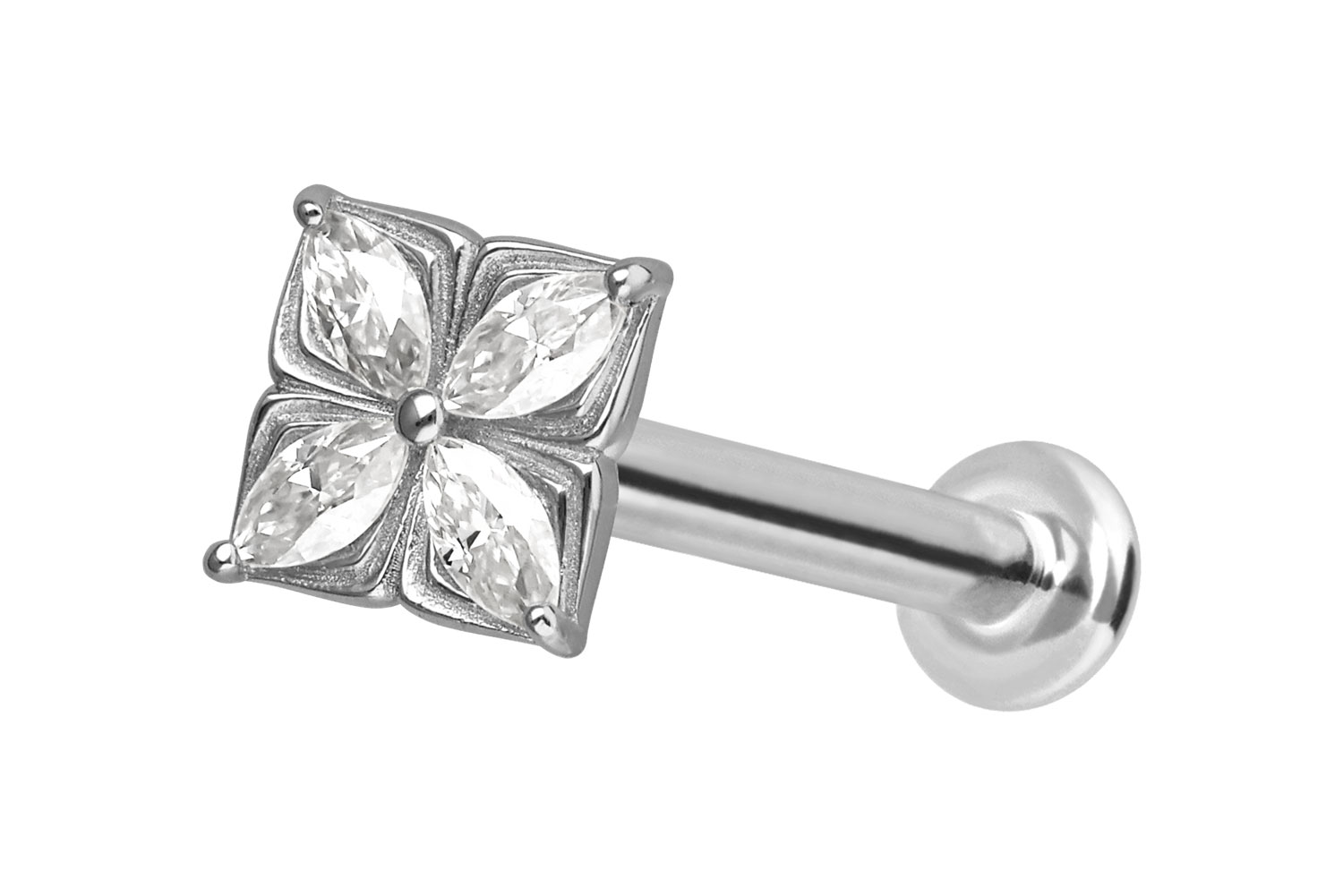 14 Karat Gold Labret Piercing mit Push Fit MOISSANIT-BLUME